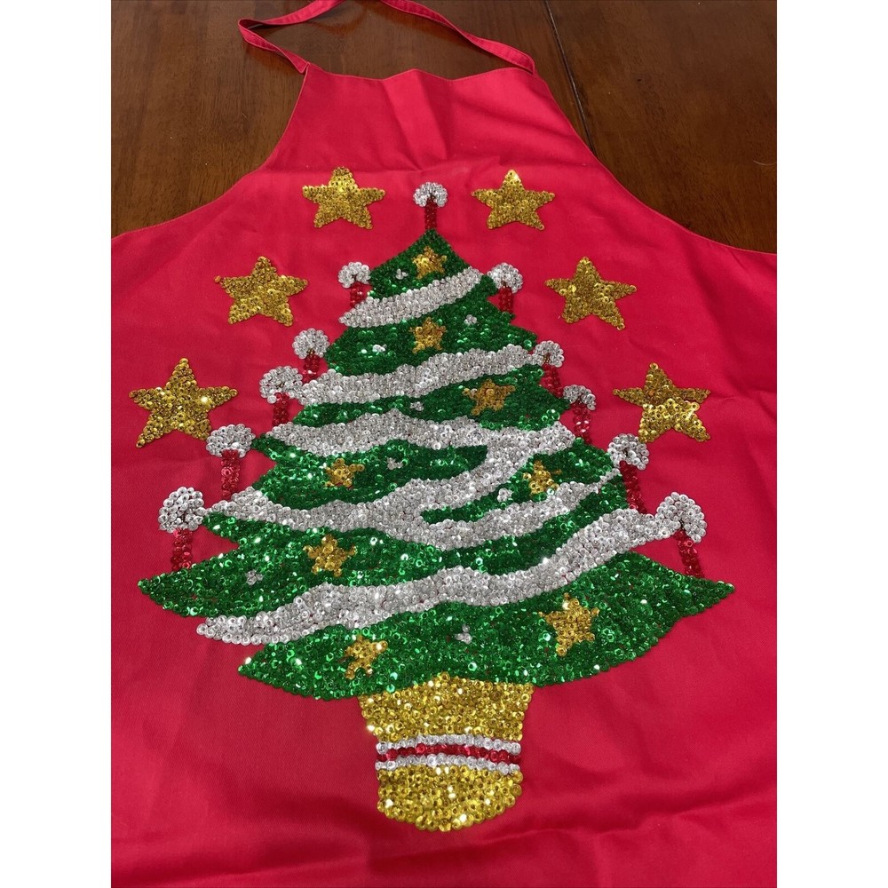 Halsey Collection Colorful Sequined Beads Red Apron One Size Christmas Tree Star